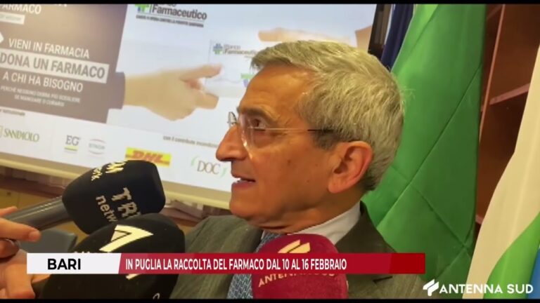 9 FEBBRAIO 2026 – BARI, IN PUGLIA LA RACCOLTA DEL FARMACO DAL 10 AL 16 FEBBRAIO