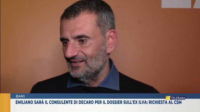 BARI. EMILIANO SARA’ IL CONSULENTE DI DECARO PER IL DOSSIER SULL’EX ILVA: RICHIESTA AL CSM