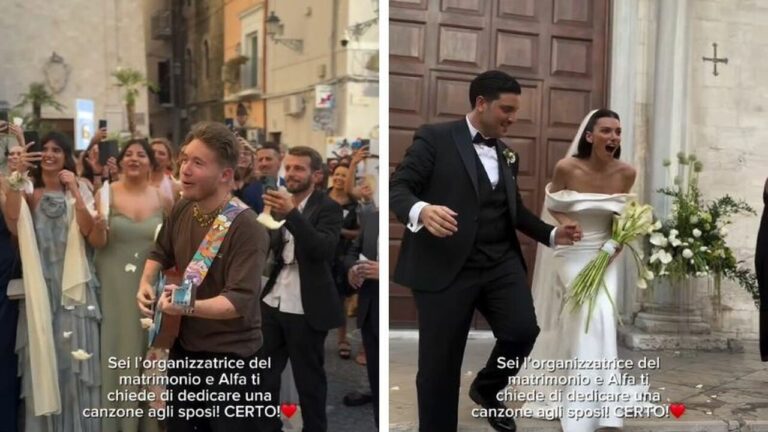 Alfa a sorpresa: “Posso dedicare una canzone agli sposi?”. E il matrimonio diventa virale